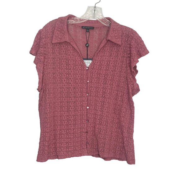 Adrianna Papell Mesarose Textured Blouse Shirt Button Front Pink Size Large New - Picture 1 of 11